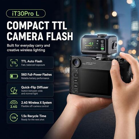 Godox IT30Pro L Mini TTL Flash for Leica Cameras, 2.4G Wireless X System, HSS 1/8000s, Touchscreen Compact On-Camera Flash for SL/SL2/SL3/Q2/M10 in Saudi Arabia