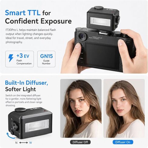 Godox IT30Pro L Mini TTL Flash for Leica Cameras, 2.4G Wireless X System, HSS 1/8000s, Touchscreen Compact On-Camera Flash for SL/SL2/SL3/Q2/M10 in Saudi Arabia