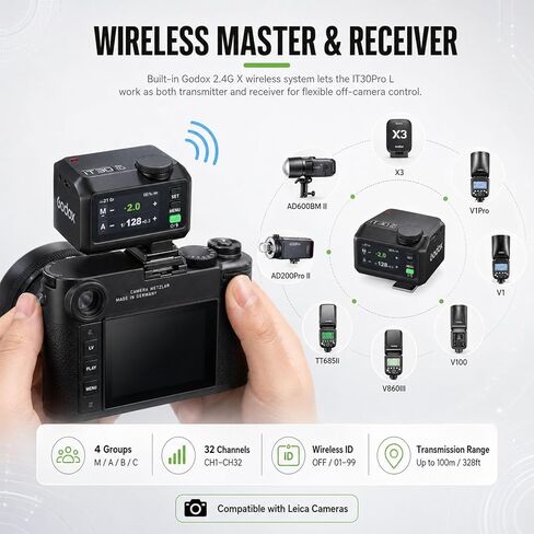 Godox IT30Pro L Mini TTL Flash for Leica Cameras, 2.4G Wireless X System, HSS 1/8000s, Touchscreen Compact On-Camera Flash for SL/SL2/SL3/Q2/M10 in Saudi Arabia