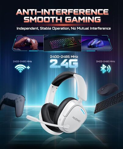 NUBWO Wireless Gaming Headset for PS5/PS4, PC, Laptop, Mac, 20ms Low-Latency, 80Hr, Zero Interference, PS5 Headset with 2.4GHz USB/Type-C, 7.1 Surround Sound, Bluetooth Gaming Headphones with Mic in Saudi Arabia