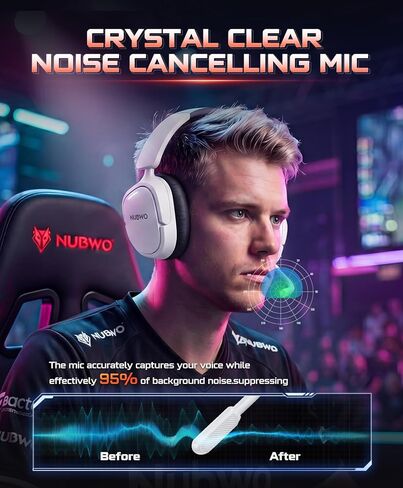 NUBWO Wireless Gaming Headset for PS5/PS4, PC, Laptop, Mac, 20ms Low-Latency, 80Hr, Zero Interference, PS5 Headset with 2.4GHz USB/Type-C, 7.1 Surround Sound, Bluetooth Gaming Headphones with Mic in Saudi Arabia