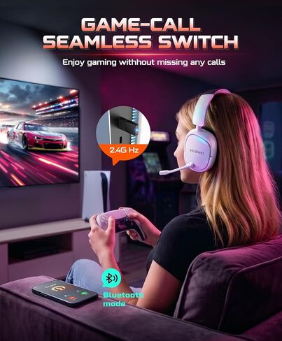NUBWO Wireless Gaming Headset for PS5/PS4, PC, Laptop, Mac, 20ms Low-Latency, 80Hr, Zero Interference, PS5 Headset with 2.4GHz USB/Type-C, 7.1 Surround Sound, Bluetooth Gaming Headphones with Mic in Saudi Arabia