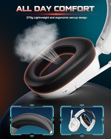 NUBWO Gaming Headset Wireless for PS5, PC, PS4 - Dual 2.4G & Bluetooth Simultaneous Headphones, EQ Sound Modes, Noise-Canceling Mic, 50-Hour Battery, Comfortable Foldable Design, 270g Lightweight in Saudi Arabia