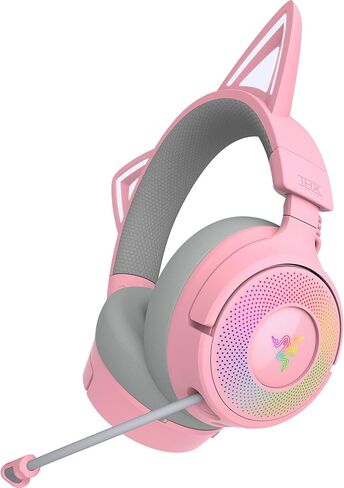سماعة الألعاب Razer Kraken Kitty V3 Pro اللاسلكية RGB: Chroma RGB Kitty Ears - 2.4 جيجا هرتز، بلوتوث 5.3، USB A - ميكروفون واسع النطاق - برامج تشغيل 40 مم - صوت مكاني THX - وسائد أذن مريحة - وردي in Saudi Arabia