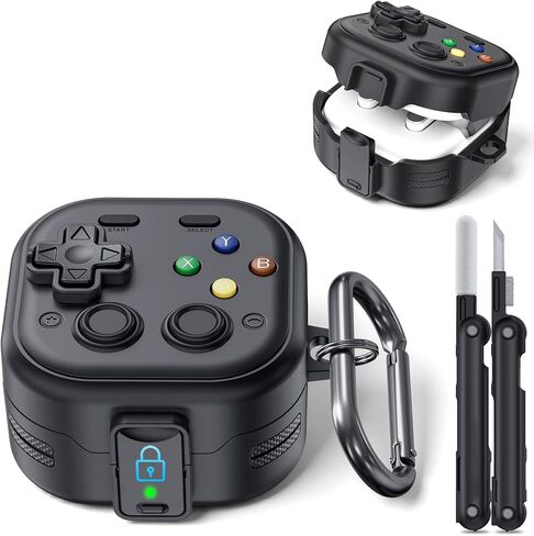 Secure Lock Case for Galaxy Buds 4 Pro Case and Buds 4 Case, Rugged Hard Shell with Cleaner Kit and Keychain for Men Boy Women, Funny Game Cover for Samsung Galaxy Buds 4/4 Pro 2026, Black in Kuwait