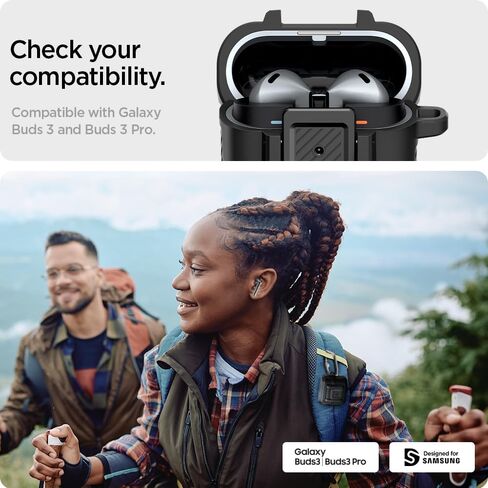 غطاء Spigen Lock Fit مصمم لهاتف Samsung Galaxy Buds3 FE (2025) / Buds3 Pro (2024) / Buds 3 (2024) مع حماية قفل آمنة - أسود مطفي in Kuwait