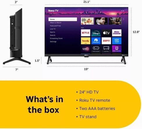 Roku Hiro 24" 720p HD Smart Flat Screen LED TV with Dolby Audio for Streaming, with Wi-Fi, Bluetooth, 60Hz, 3X HDMI Ports - H24C2C4 (Renewed) in Saudi Arabia