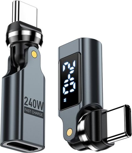 محول USB C [عبوة من قطعتين]، محول PD 240W USB C 90 درجة مع شاشة رقمية LED، محولات 360 و180 درجة C إلى C لأجهزة iPhone 17/16/15، سلسلة MacBook Pro/iPad، Samsung Galaxy، الكمبيوتر اللوحي، الكمبيوتر المحمول in Kuwait
