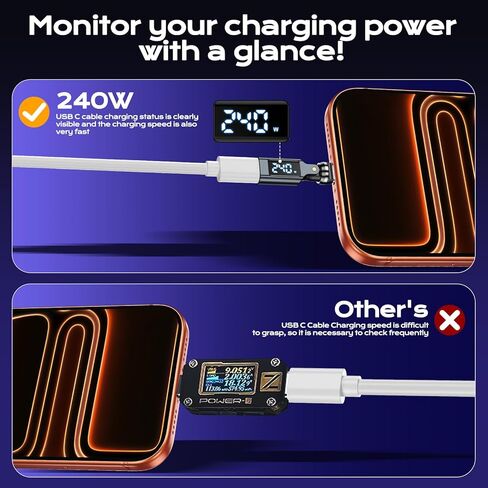 محول USB C [عبوة من قطعتين]، محول PD 240W USB C 90 درجة مع شاشة رقمية LED، محولات 360 و180 درجة C إلى C لأجهزة iPhone 17/16/15، سلسلة MacBook Pro/iPad، Samsung Galaxy، الكمبيوتر اللوحي، الكمبيوتر المحمول in Kuwait