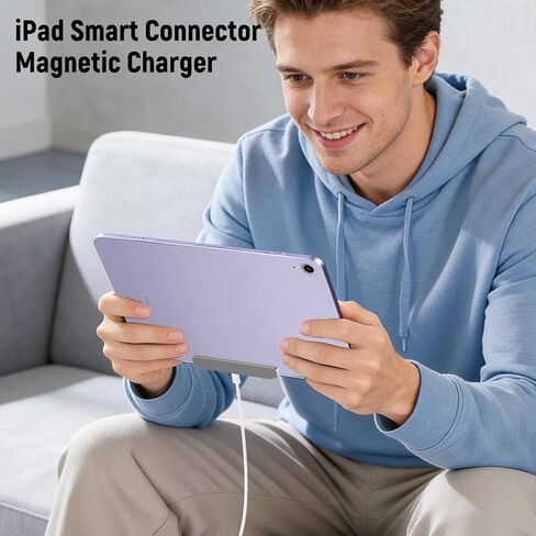 شاحن لاسلكي مغناطيسي لجهاز iPad (A16) الجيل الحادي عشر/العاشر 11 بوصة/10.9 بوصة 2025/2022، شاحن موصل ذكي من مادة سبيكة 18 وات لجهاز iPad 11/10 مع كابل USB-C إلى C مجدول من النايلون in Kuwait