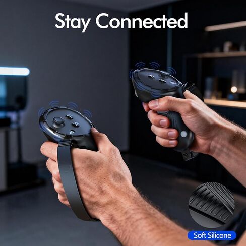 مقابض تحكم لـ Meta Quest 3S Oculus Quest 3 أشرطة تحكم بمفاصل اليد وحزام يد سهل الوصول إلى البطارية غطاء سيليكون واقي مع أغطية أعواد الإبهام باللون الأسود in Kuwait