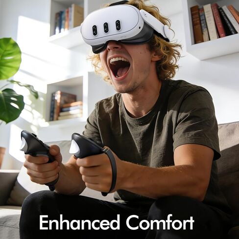 مقابض تحكم لـ Meta Quest 3S Oculus Quest 3 أشرطة تحكم بمفاصل اليد وحزام يد سهل الوصول إلى البطارية غطاء سيليكون واقي مع أغطية أعواد الإبهام باللون الأسود in Kuwait