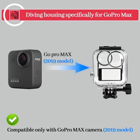 غطاء حماية مثالي للغوص تحت الماء متوافق مع كاميرا GoPro MAX - غطاء حماية مقاوم للماء بطول 40 مترًا/131 قدمًا مع جهاز كمبيوتر مقاوم للتآكل وعدسة زجاجية مقواة 2019 in Kuwait