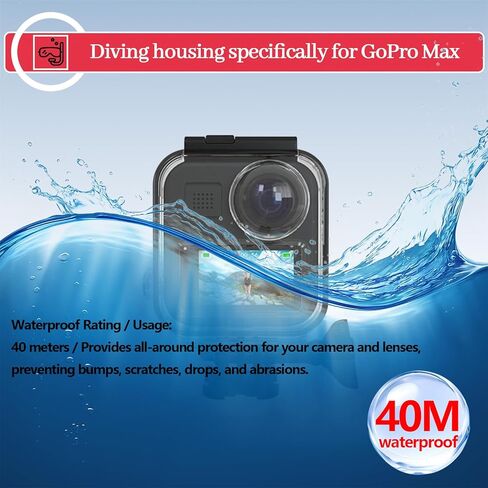 غطاء حماية مثالي للغوص تحت الماء متوافق مع كاميرا GoPro MAX - غطاء حماية مقاوم للماء بطول 40 مترًا/131 قدمًا مع جهاز كمبيوتر مقاوم للتآكل وعدسة زجاجية مقواة 2019 in Kuwait