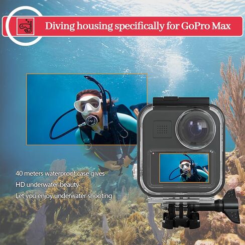 غطاء حماية مثالي للغوص تحت الماء متوافق مع كاميرا GoPro MAX - غطاء حماية مقاوم للماء بطول 40 مترًا/131 قدمًا مع جهاز كمبيوتر مقاوم للتآكل وعدسة زجاجية مقواة 2019 in Kuwait