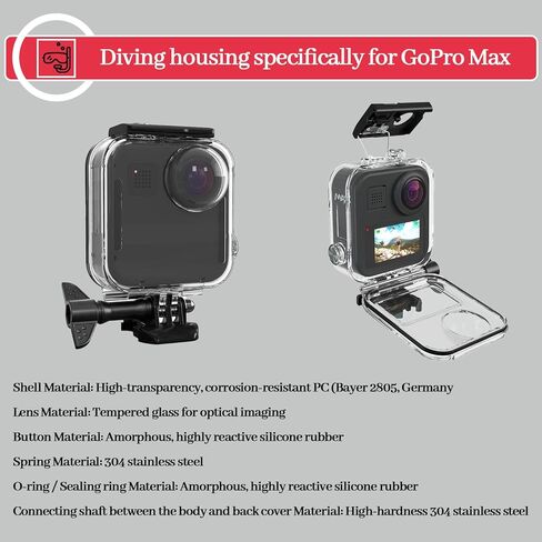 غطاء حماية مثالي للغوص تحت الماء متوافق مع كاميرا GoPro MAX - غطاء حماية مقاوم للماء بطول 40 مترًا/131 قدمًا مع جهاز كمبيوتر مقاوم للتآكل وعدسة زجاجية مقواة 2019 in Kuwait