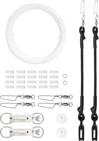 BLUEWING Upgraded Single/Double/Triple Outrigger Rigging Kit All-in-One Kit with 400lb Mono Line, Release Clips, Pulley, Snap Swivels, Crimps, Ball Stops and Rings for Outrigger Setup in Saudi Arabia
