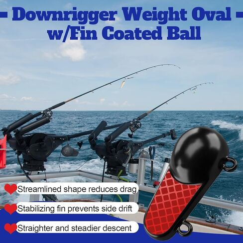 LEIFIDE 2 Pcs Downrigger Weights 4 lb Pancake Oval Coated Ball Fishing Downriggers Sinkers with Red Flash Vinyl-Coated Trolling Weights for Salmon Trout Boat Marine Accessories in Saudi Arabia