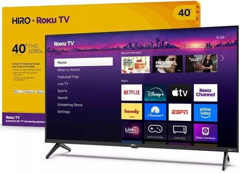 تلفزيون Roku Hiro TV 40 بوصة 1080 بكسل عالي الدقة مع صوت دولبي للبث المباشر، إضاءة LED مباشرة، مع واي فاي، بلوتوث، 3X منافذ HDMI - H40C3C4 (متجدد) in Saudi Arabia
