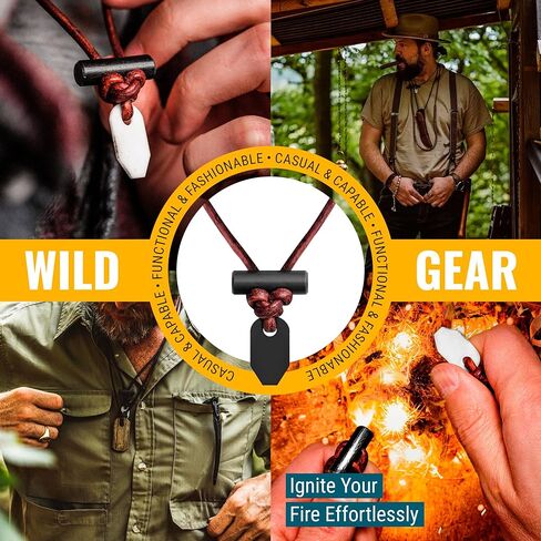 The Bushcraft - Original Fire Starter Necklace for Men, Handcrafted In USA, Weatherproof Fire Starting Necklace with Adjustable Leather Knot Design, Ideal for Traveling, Everyday Carry & Adventures in Saudi Arabia