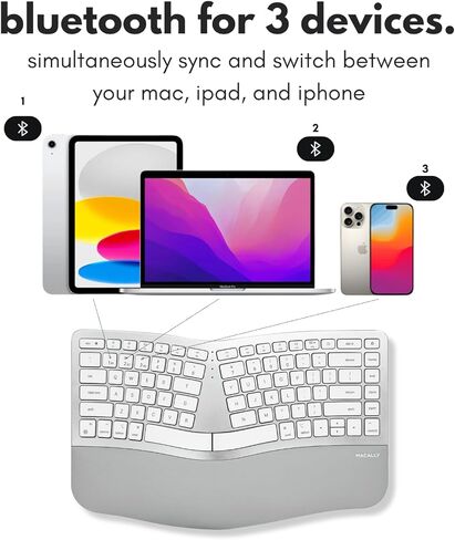 Macally Ergonomic Keyboard for Mac Wireless, Split Bluetooth & USB-C+A Wired Dual Mode Keyboard, Rechargeable Multi-Device Ergonomic Keyboard for MacBook iMac iPad iPhone with Wrist Cushion in Saudi Arabia