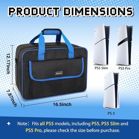 حقيبة حمل متوافقة مع جهاز PS5/PS5 Slim، حقيبة سفر واقية متوافقة مع قرص PlayStation 5 والإصدار الرقمي، منظم تخزين لأجهزة التحكم وسماعات الرأس وأقراص الألعاب وملحقات الألعاب in Kuwait