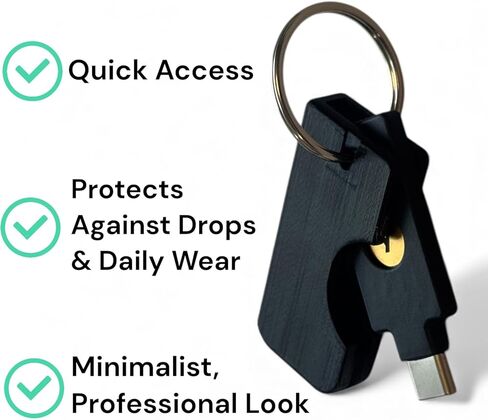 حافظة حماية قابلة للطي متوافقة مع YubiKey 5C NFC - حامل سلسلة المفاتيح - غطاء متين مع حلقة مفاتيح آمنة (أسود) in Kuwait