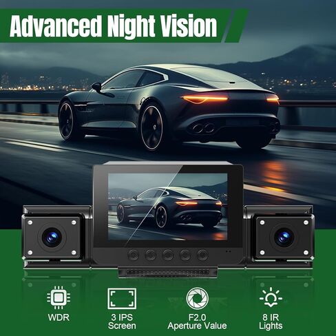 4 Channel Dash Cam,360° All-Around View Front Rear Left Right Inside Car Camera,3" IPS Screen,4-Way Dash Cam with 24H Parking Mode,Built-in GPS,8 IR Night Vision,G-Sensor,Free TF Card Included in Saudi Arabia