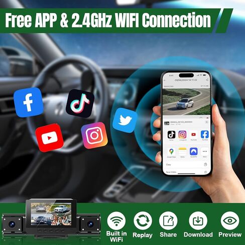 4 Channel Dash Cam,360° All-Around View Front Rear Left Right Inside Car Camera,3" IPS Screen,4-Way Dash Cam with 24H Parking Mode,Built-in GPS,8 IR Night Vision,G-Sensor,Free TF Card Included in Saudi Arabia
