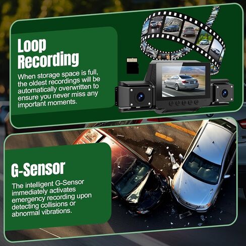 4 Channel Dash Cam,360° All-Around View Front Rear Left Right Inside Car Camera,3" IPS Screen,4-Way Dash Cam with 24H Parking Mode,Built-in GPS,8 IR Night Vision,G-Sensor,Free TF Card Included in Saudi Arabia