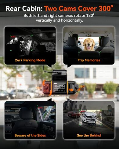 IIWEY N9 5 Channel Dash Cam عرض 360 درجة، 5.8G WiFi-6 مع التطبيق، بطاقة مجانية 128 جيجابايت، FHD أمامي وخلفي من الداخل، يسار، كاميرا داش يمين للسيارة، 12 مصباح IR للرؤية الليلية، نظام تحديد المواقع العالمي، وضع انتظار السيارات 24/7، مستشعر G in Kuwait