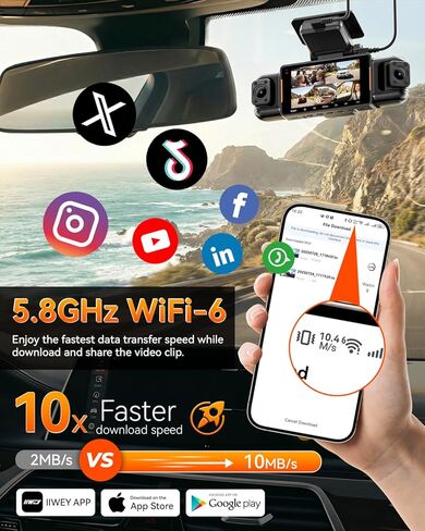 IIWEY N9 5 Channel Dash Cam عرض 360 درجة، 5.8G WiFi-6 مع التطبيق، بطاقة مجانية 128 جيجابايت، FHD أمامي وخلفي من الداخل، يسار، كاميرا داش يمين للسيارة، 12 مصباح IR للرؤية الليلية، نظام تحديد المواقع العالمي، وضع انتظار السيارات 24/7، مستشعر G in Kuwait