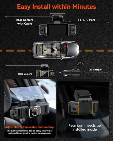 IIWEY N9 5 Channel Dash Cam عرض 360 درجة، 5.8G WiFi-6 مع التطبيق، بطاقة مجانية 128 جيجابايت، FHD أمامي وخلفي من الداخل، يسار، كاميرا داش يمين للسيارة، 12 مصباح IR للرؤية الليلية، نظام تحديد المواقع العالمي، وضع انتظار السيارات 24/7، مستشعر G in Kuwait
