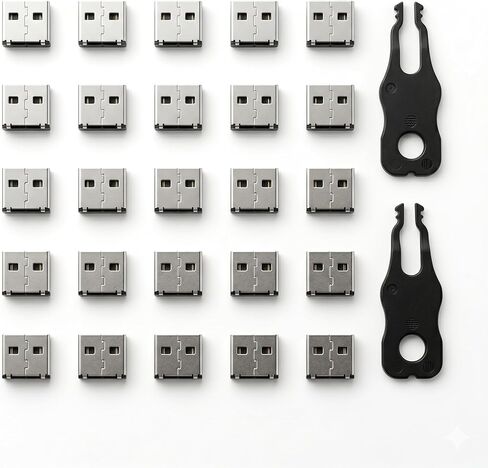 PortPlugs USB-A Port Blocker 25 حزمة مع مفاتيح، نظام قفل ثنائي النقاط، أقفال معدنية من سبائك الزنك تمنع الوصول غير المصرح به وسرقة البيانات، أمان عالي لأجهزة الكمبيوتر المحمولة وأجهزة الكمبيوتر المكتبية ومحطات العمل (أسود) in Kuwait