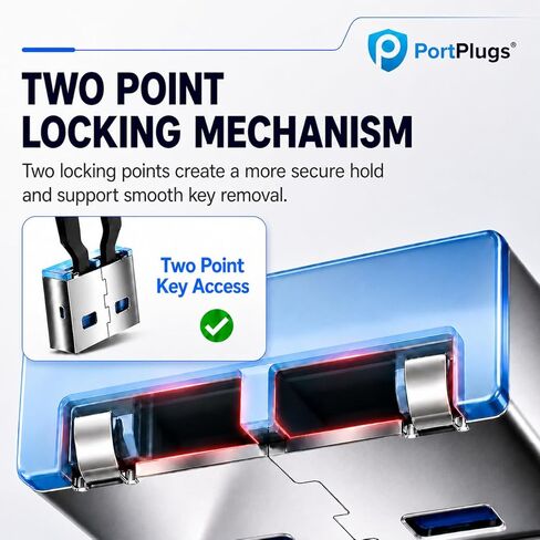 PortPlugs USB-A Port Blocker 25 حزمة مع مفاتيح، نظام قفل ثنائي النقاط، أقفال معدنية من سبائك الزنك تمنع الوصول غير المصرح به وسرقة البيانات، أمان عالي لأجهزة الكمبيوتر المحمولة وأجهزة الكمبيوتر المكتبية ومحطات العمل (أسود) in Kuwait