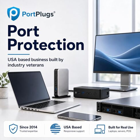 PortPlugs USB-A Port Blocker 25 حزمة مع مفاتيح، نظام قفل ثنائي النقاط، أقفال معدنية من سبائك الزنك تمنع الوصول غير المصرح به وسرقة البيانات، أمان عالي لأجهزة الكمبيوتر المحمولة وأجهزة الكمبيوتر المكتبية ومحطات العمل (أسود) in Kuwait