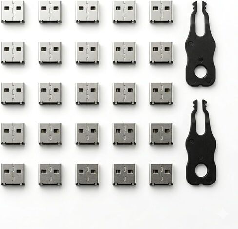 PortPlugs USB-A Port Blocker 25 حزمة مع مفاتيح، نظام قفل ثنائي النقاط، أقفال معدنية من سبائك الزنك تمنع الوصول غير المصرح به وسرقة البيانات، أمان عالي لأجهزة الكمبيوتر المحمولة وأجهزة الكمبيوتر المكتبية ومحطات العمل (أسود) in Kuwait
