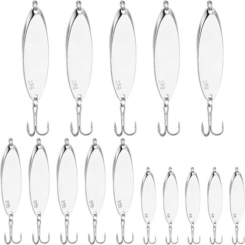 Shappy 15 Pcs Fishing Lures Fishing Spoons Set 3 Sizes Casting Spoon Lure 1/5 3/4 1 oz Casting Spoon Hard Metal Hooks for Bass Trout Salmon Freshwater Saltwater in Saudi Arabia