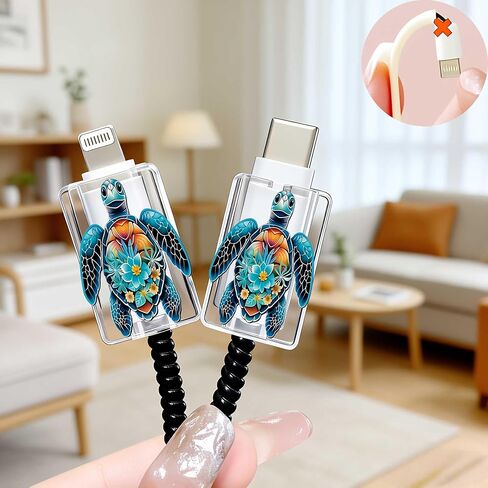 2pcs Acrylic Colorful Sea Turtle Cable Protector, Type-C Compatible, Anti-Break Data Cable Cover, Beautiful and Durable Charging Cable Protective Case, Perfectly Ideal in Saudi Arabia