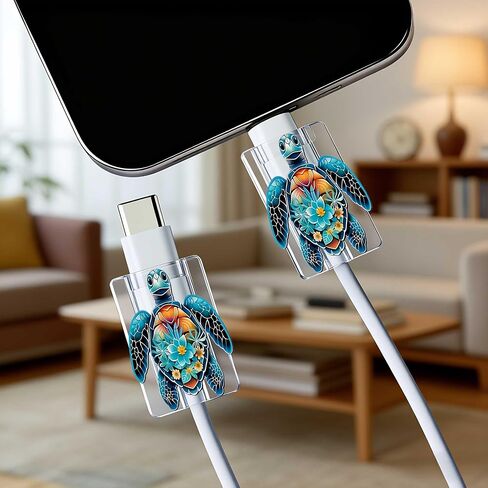 2pcs Acrylic Colorful Sea Turtle Cable Protector, Type-C Compatible, Anti-Break Data Cable Cover, Beautiful and Durable Charging Cable Protective Case, Perfectly Ideal in Saudi Arabia