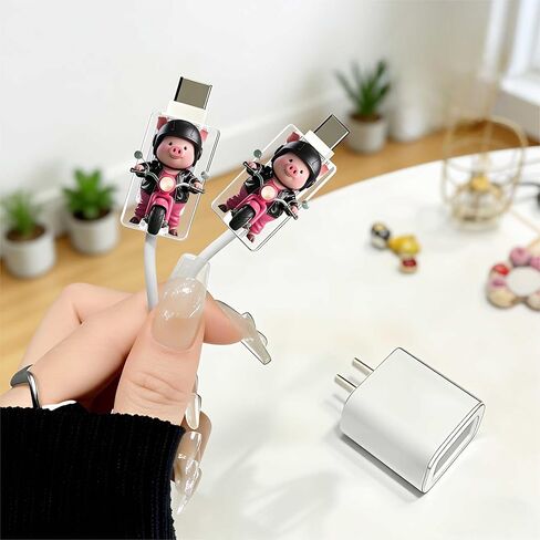 2pcs Acrylic Pig Riding Scooter Cable Protector, Type-C Compatible, Anti-Break Data Cable Cover, Beautiful and Durable Charging Cable Protective Case, Perfectly Ideal Clear in Saudi Arabia