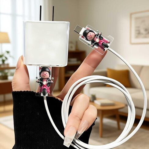 2pcs Acrylic Pig Riding Scooter Cable Protector, Type-C Compatible, Anti-Break Data Cable Cover, Beautiful and Durable Charging Cable Protective Case, Perfectly Ideal Clear in Saudi Arabia