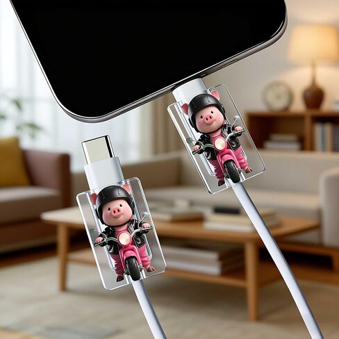 2pcs Acrylic Pig Riding Scooter Cable Protector, Type-C Compatible, Anti-Break Data Cable Cover, Beautiful and Durable Charging Cable Protective Case, Perfectly Ideal Clear in Saudi Arabia