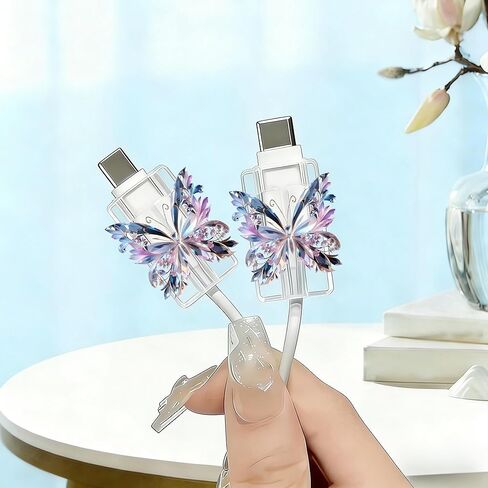 2pcs Acrylic Cable Protector, Shiny Gradient Butterfly Type-C Compatible, Anti-Break Data Cable Cover, Gift Idea,Beautiful and Durable Charging Cable Protective Case(SJXT-014) in Saudi Arabia