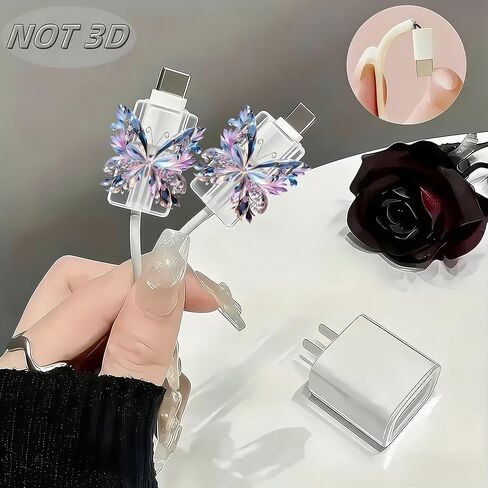 2pcs Acrylic Cable Protector, Shiny Gradient Butterfly Type-C Compatible, Anti-Break Data Cable Cover, Gift Idea,Beautiful and Durable Charging Cable Protective Case(SJXT-014) in Saudi Arabia