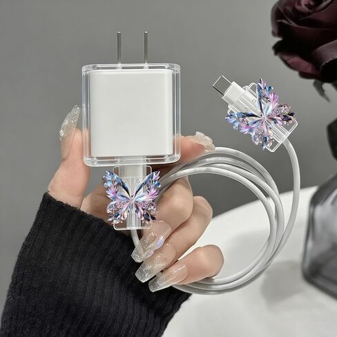 2pcs Acrylic Cable Protector, Shiny Gradient Butterfly Type-C Compatible, Anti-Break Data Cable Cover, Gift Idea,Beautiful and Durable Charging Cable Protective Case(SJXT-014) in Saudi Arabia
