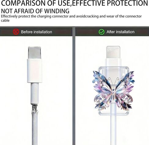 2pcs Acrylic Cable Protector, Shiny Gradient Butterfly Type-C Compatible, Anti-Break Data Cable Cover, Gift Idea,Beautiful and Durable Charging Cable Protective Case(SJXT-014) in Saudi Arabia