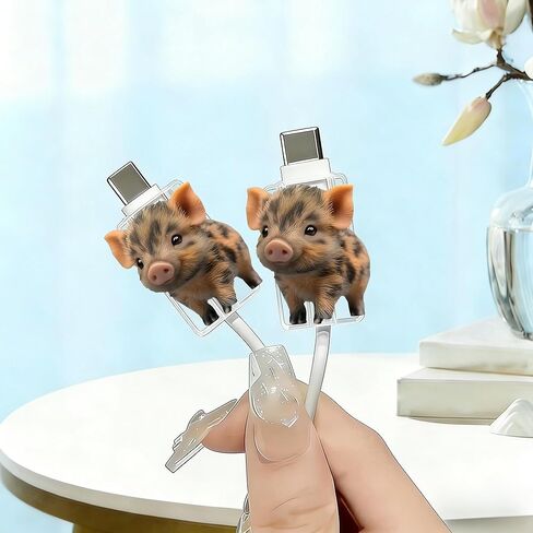 2pcs Acrylic Cable Protector, Little Piglet Close-up Type-C Compatible, Anti-Break Data Cable Cover, Gift Idea,Beautiful and Durable Charging Cable Protective Case(SJXT-008) in Saudi Arabia