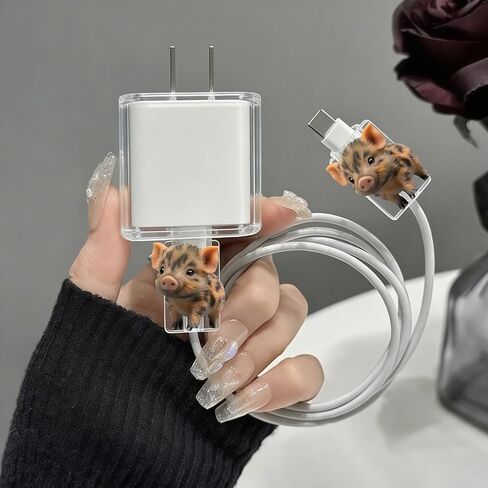 2pcs Acrylic Cable Protector, Little Piglet Close-up Type-C Compatible, Anti-Break Data Cable Cover, Gift Idea,Beautiful and Durable Charging Cable Protective Case(SJXT-008) in Saudi Arabia