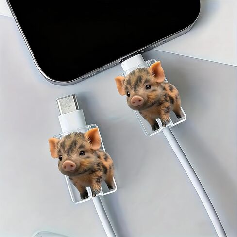 2pcs Acrylic Cable Protector, Little Piglet Close-up Type-C Compatible, Anti-Break Data Cable Cover, Gift Idea,Beautiful and Durable Charging Cable Protective Case(SJXT-008) in Saudi Arabia